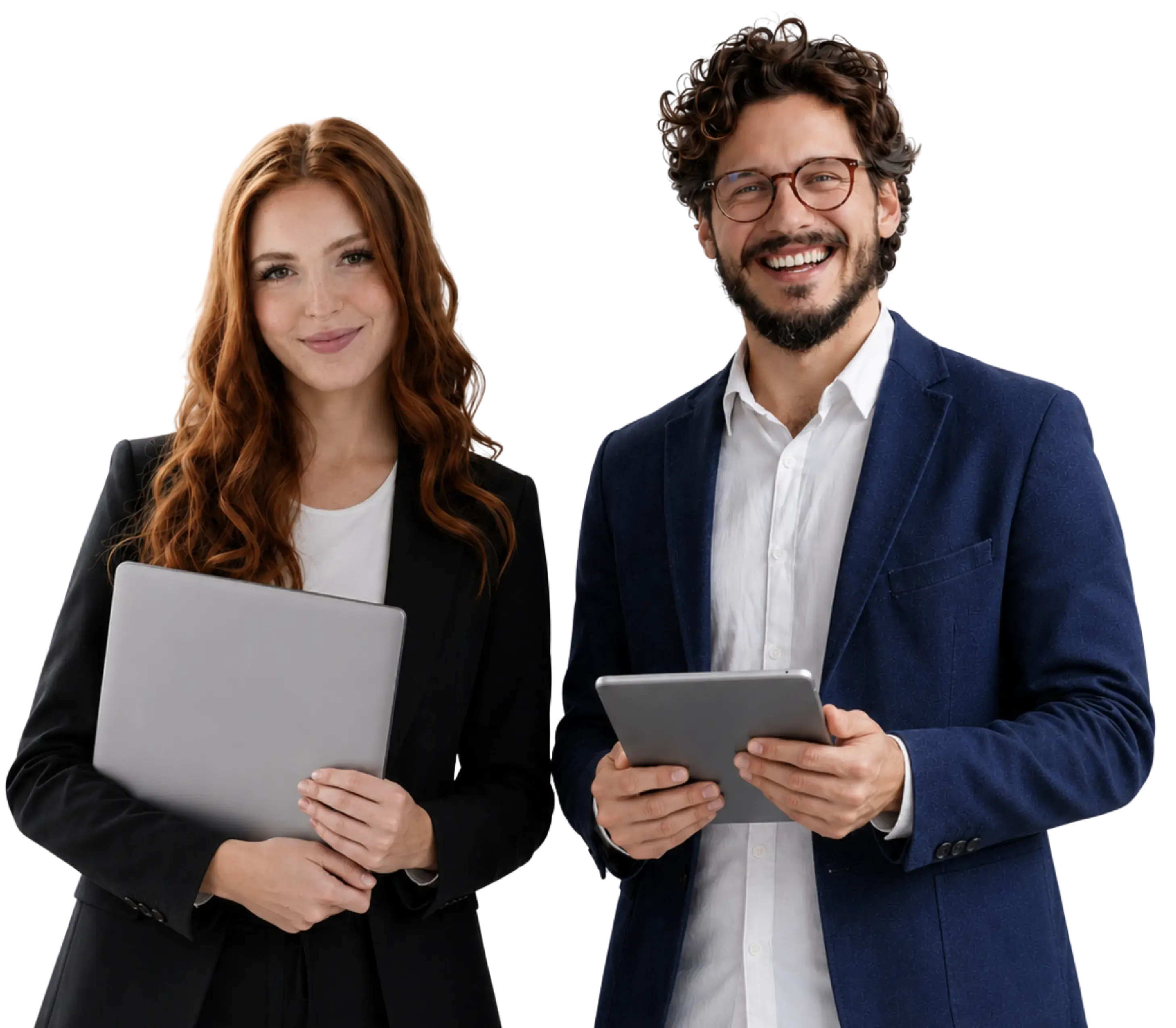 Expertos de E-dea Networks con laptop y tablet listos para apoyarte web
